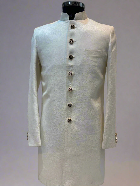 White Textured Sherwani  #MS107