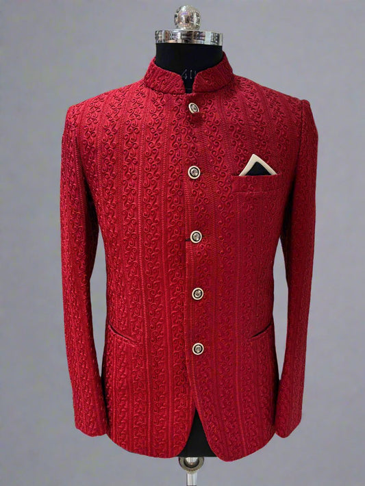 Red 3D Textured Jodhpuri Coat #MJ105