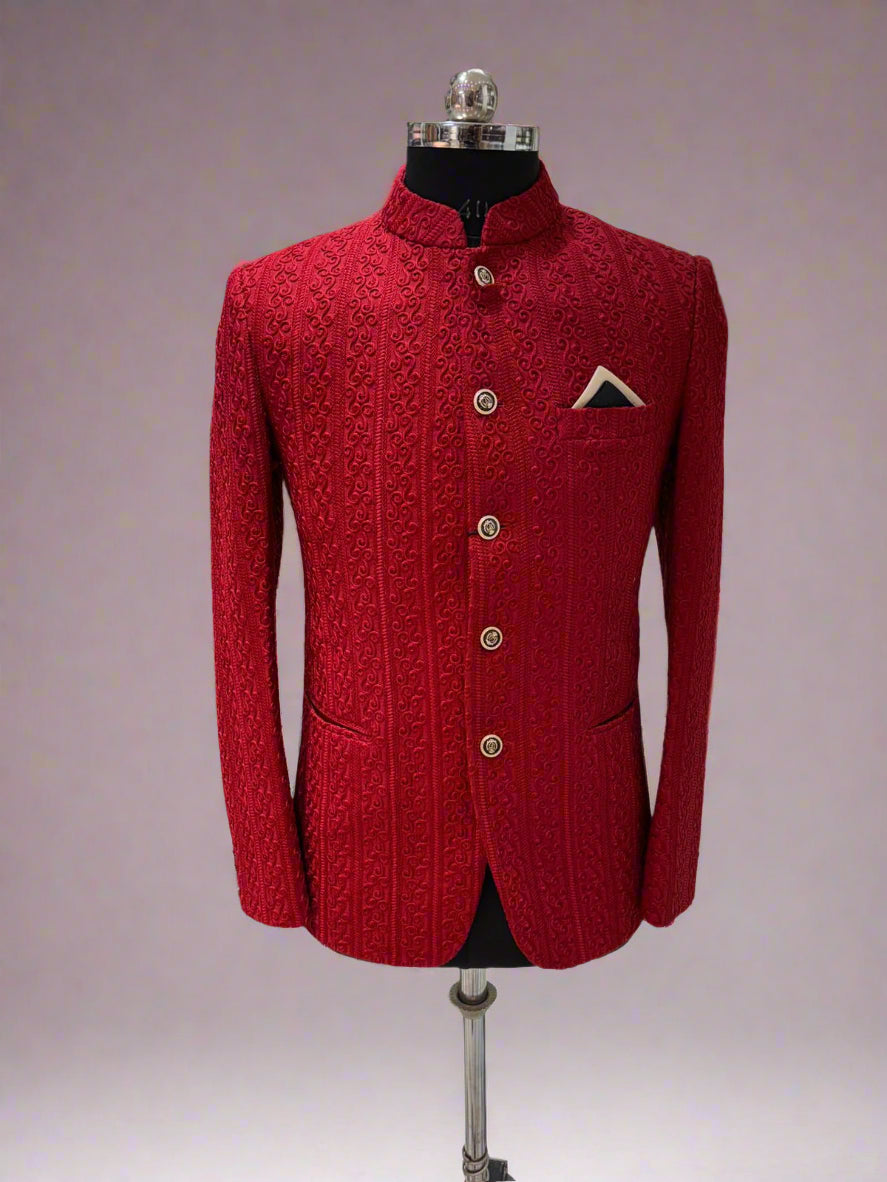 Red 3D Textured Jodhpuri Coat #MJ105