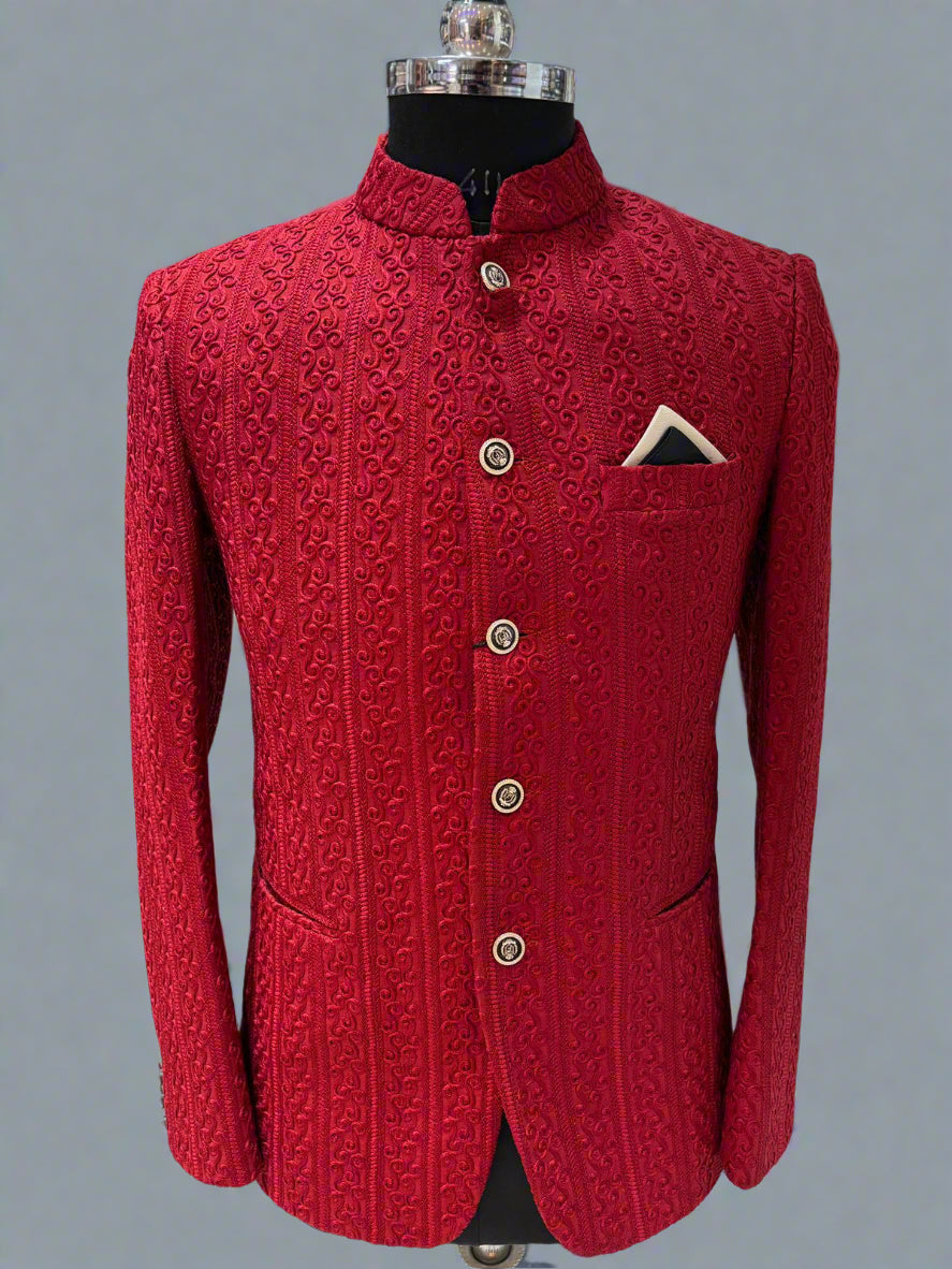 Red 3D Textured Jodhpuri Coat #MJ105