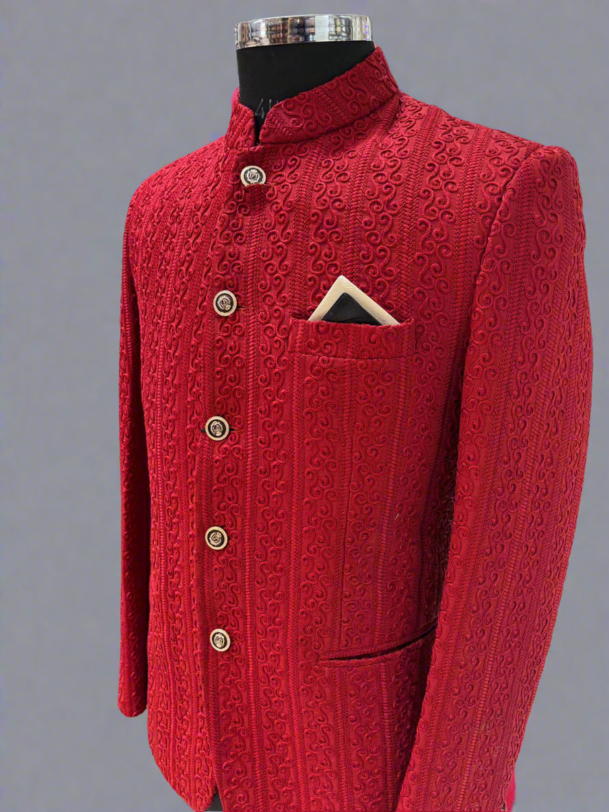 Red 3D Textured Jodhpuri Coat #MJ105