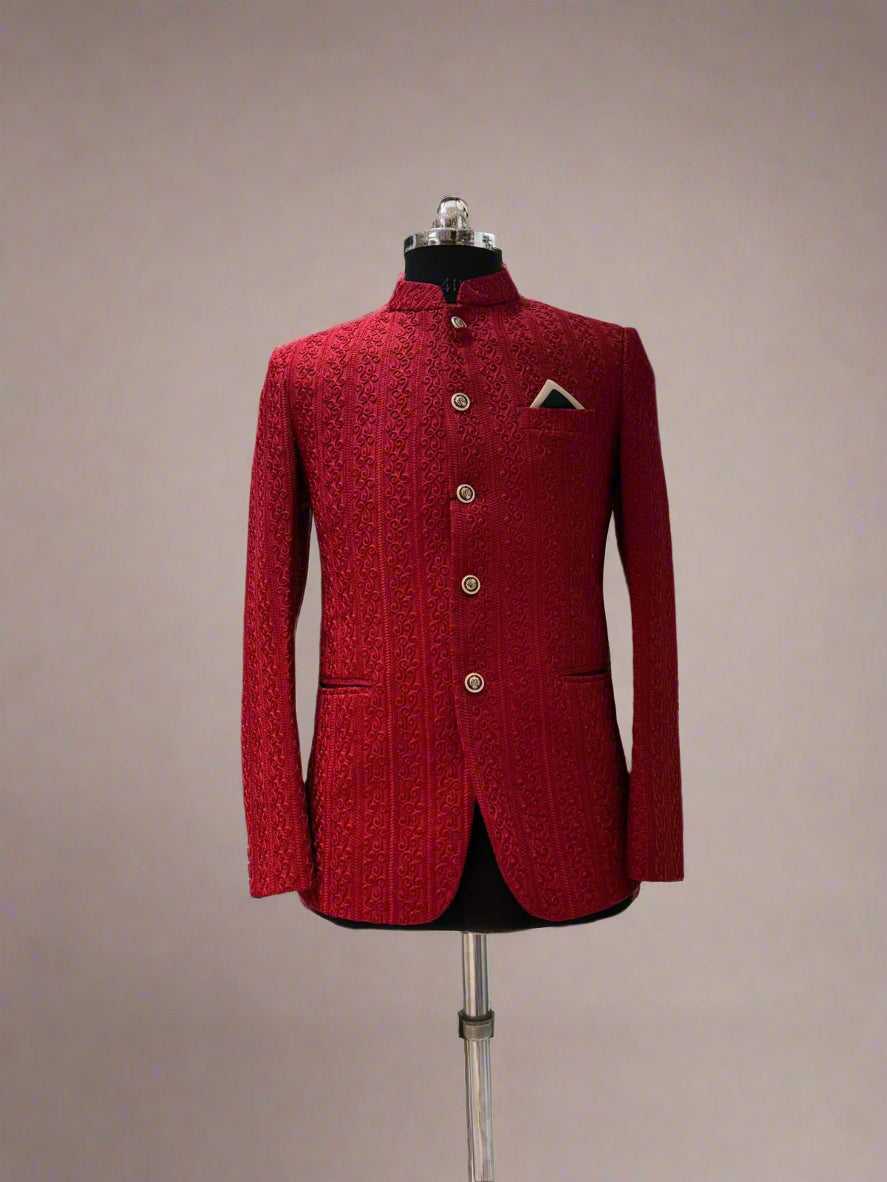 Red 3D Textured Jodhpuri Coat #MJ105