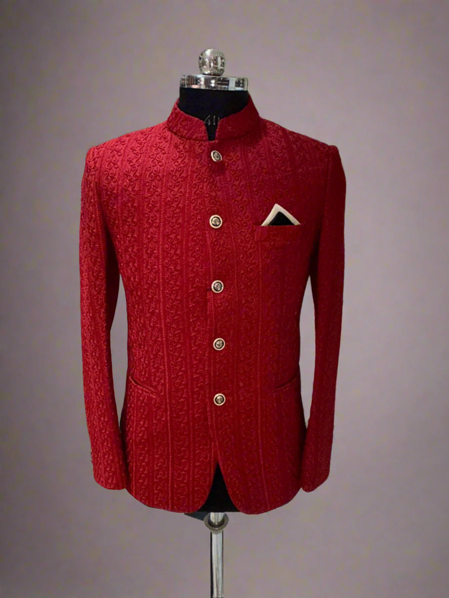 Red 3D Textured Jodhpuri Coat #MJ105