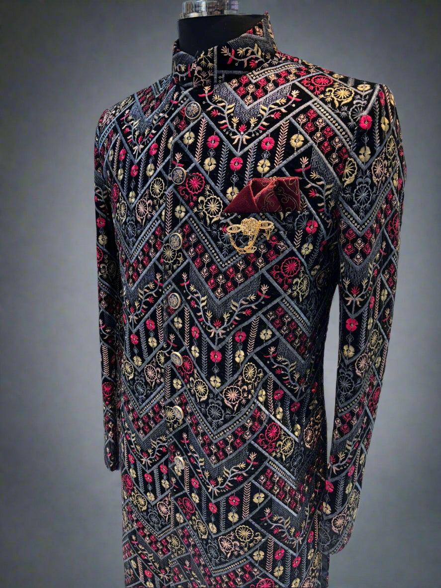 Multicolor Embroidered Sherwani with Chudidar Pajama #MS104