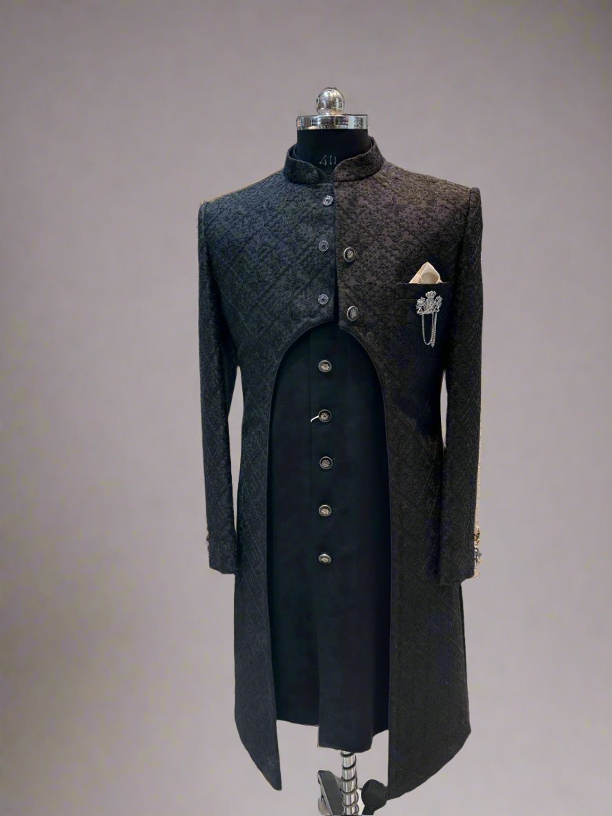 Black two-piece Sherwani with Pajama #MS105