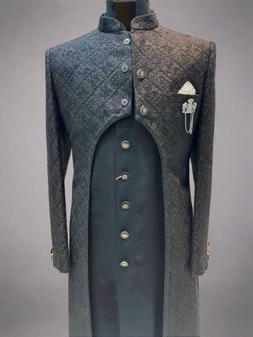 Black two-piece Sherwani with Pajama #MS105