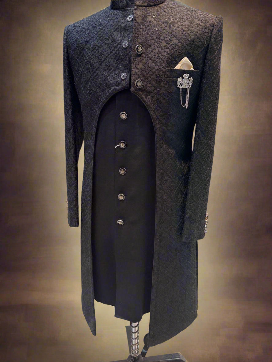 Black two-piece Sherwani with Pajama #MS105