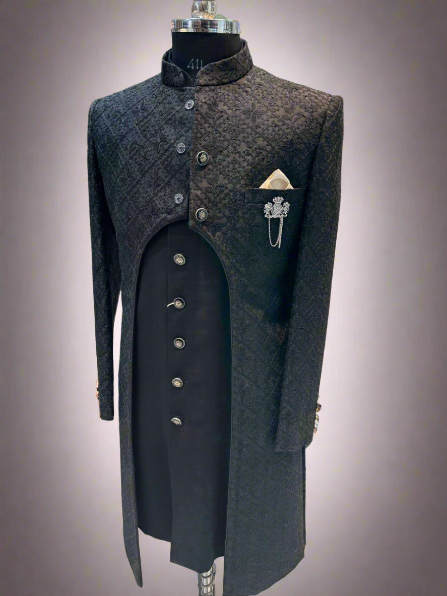 Black two-piece Sherwani with Pajama #MS105