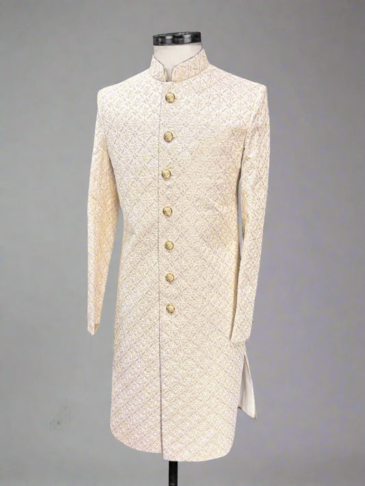 Cream Chikankari Sherwani #MS112