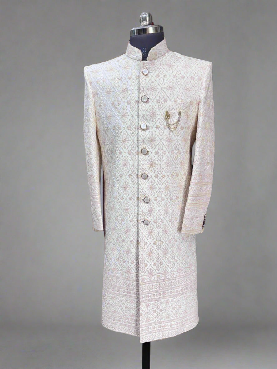 White and cream chikankari Sherwani  #MS101