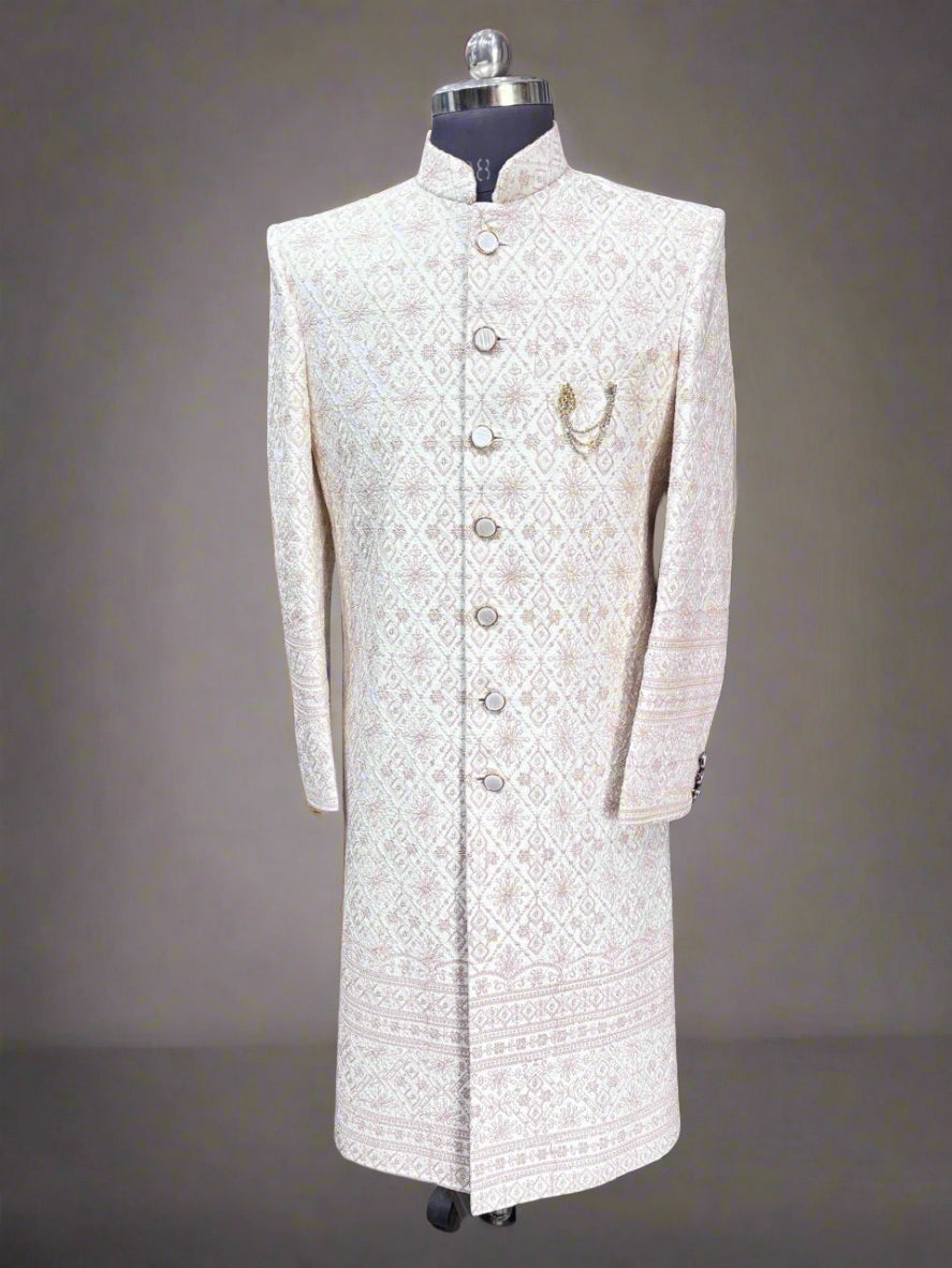 White and cream chikankari Sherwani  #MS101