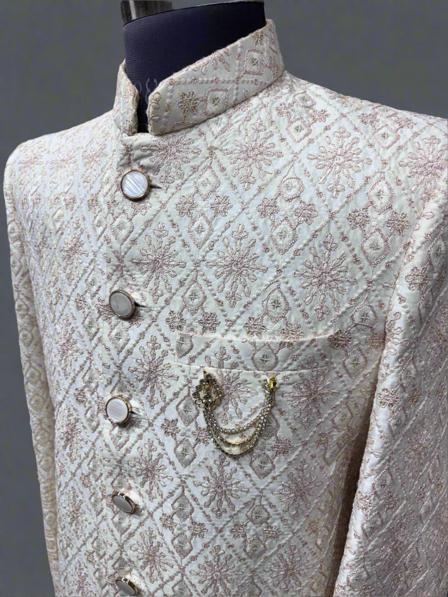 White and cream chikankari Sherwani  #MS101