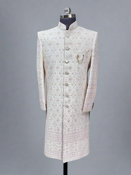 White and cream chikankari Sherwani  #MS101