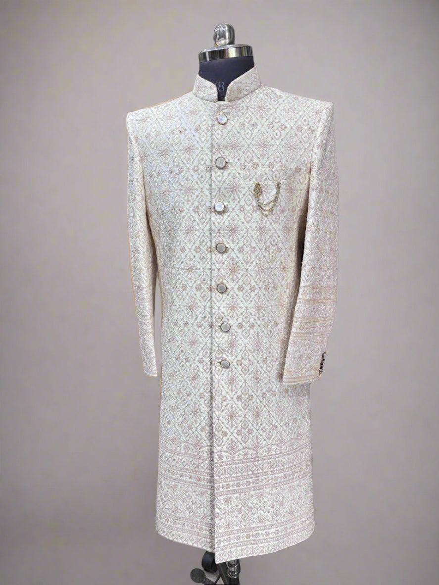 White and cream chikankari Sherwani  #MS101