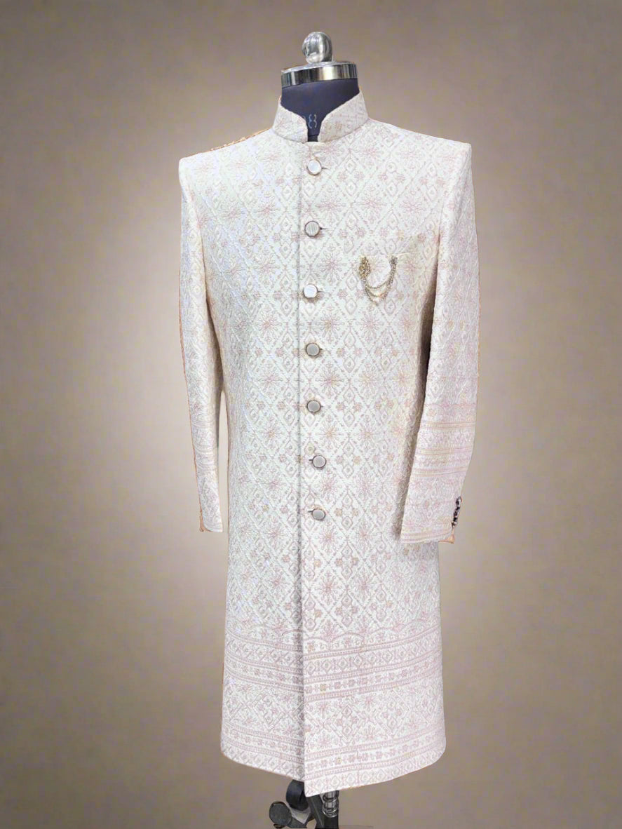 White and cream chikankari Sherwani  #MS101