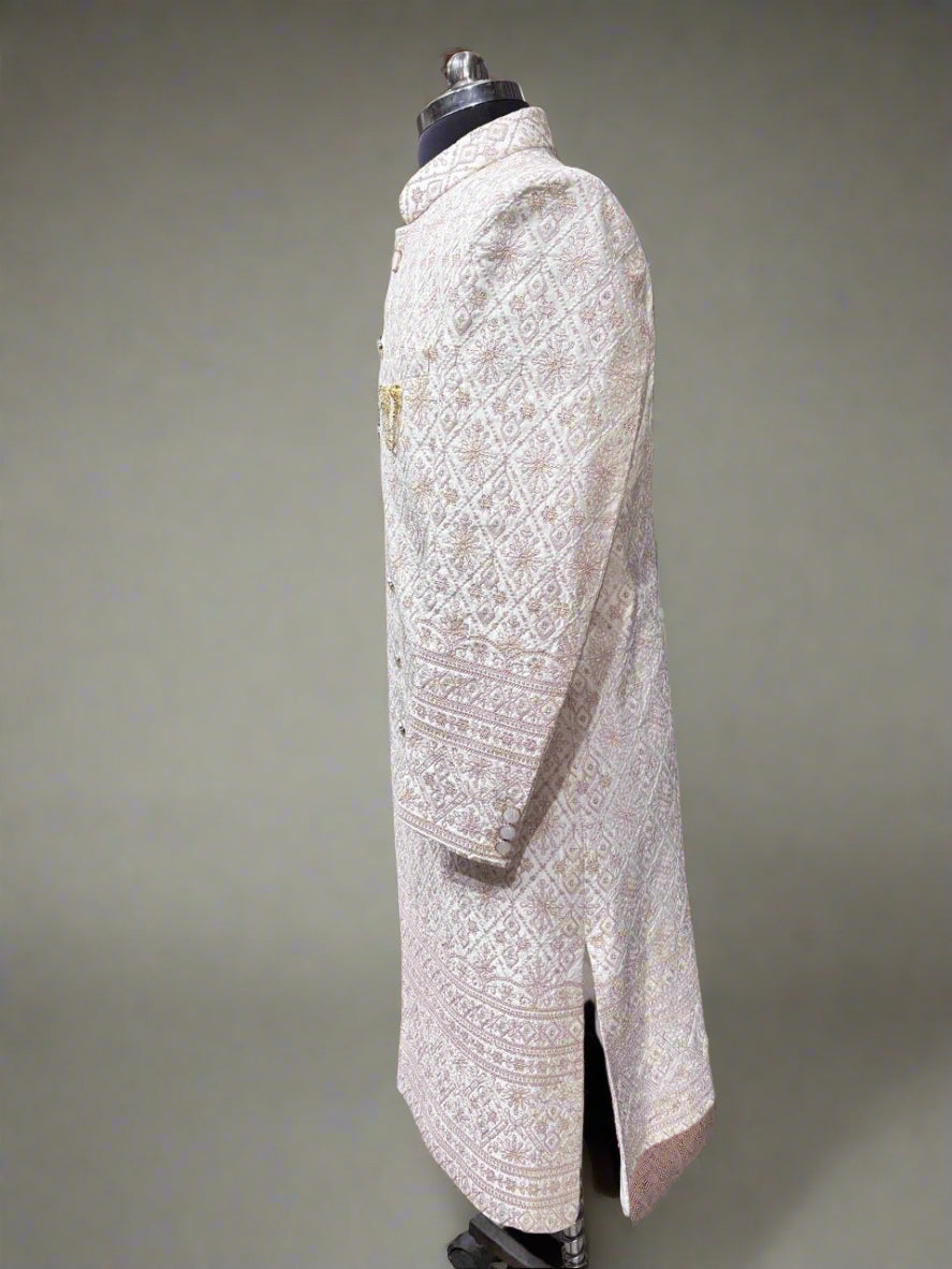 White and cream chikankari Sherwani  #MS101