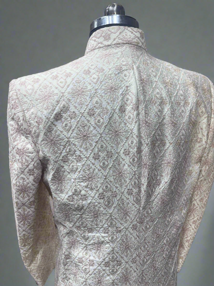 White and cream chikankari Sherwani  #MS101