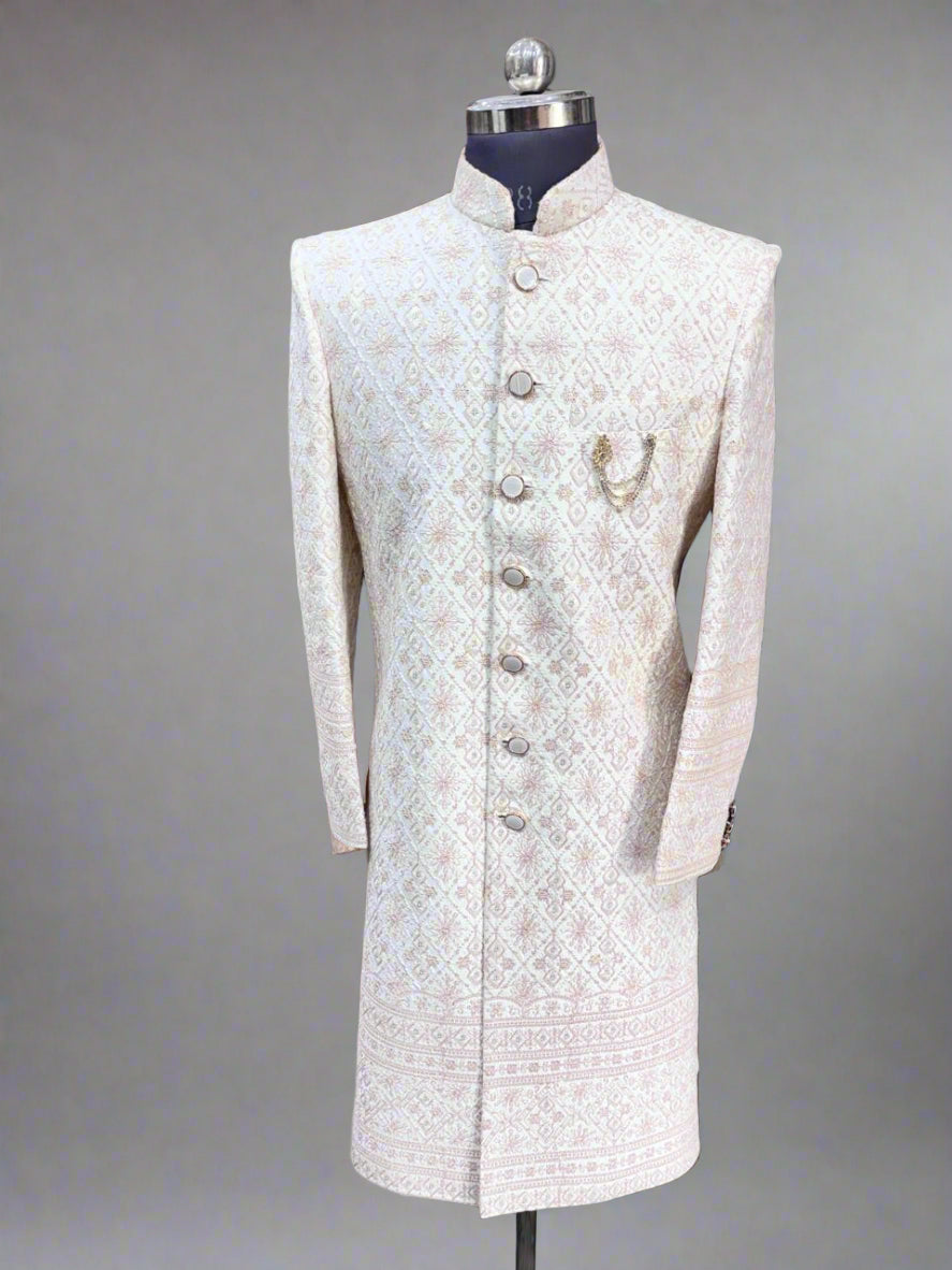 White and cream chikankari Sherwani  #MS101