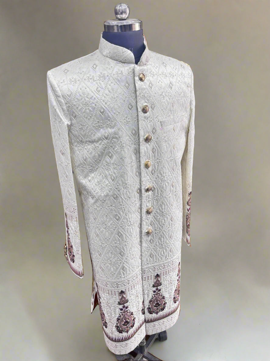 Cream Embroidered Sherwani #MS102