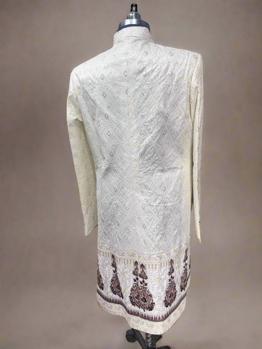 Cream Embroidered Sherwani #MS102