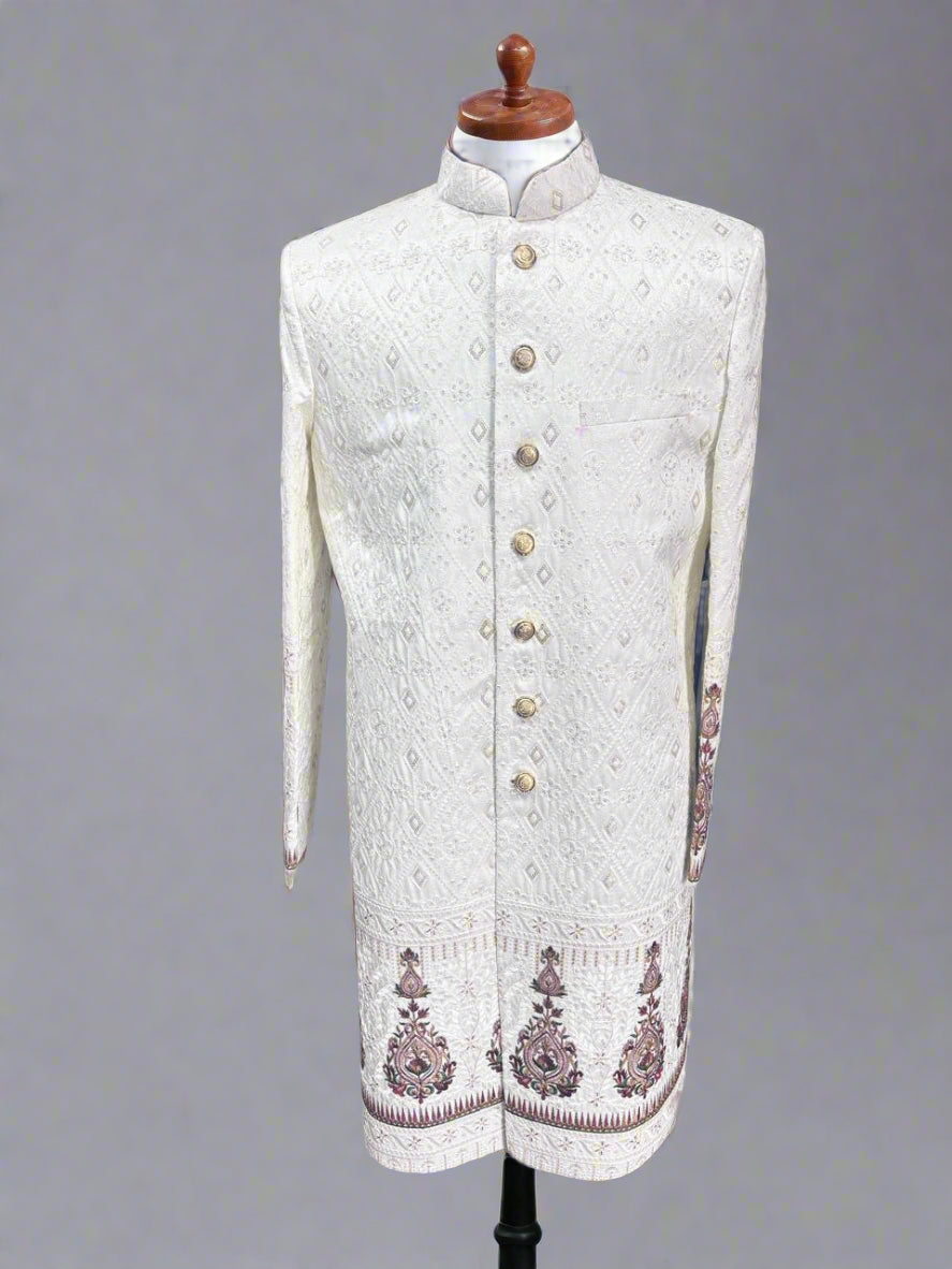 Cream Embroidered Sherwani #MS102