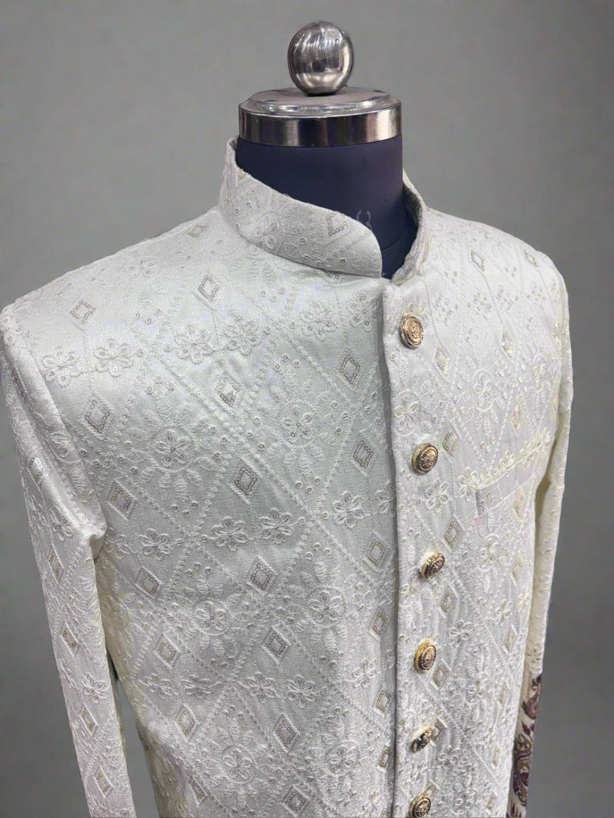 Cream Embroidered Sherwani #MS102