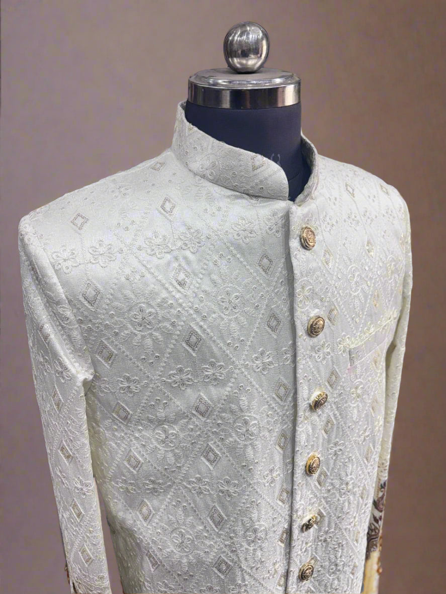 Cream Embroidered Sherwani #MS102