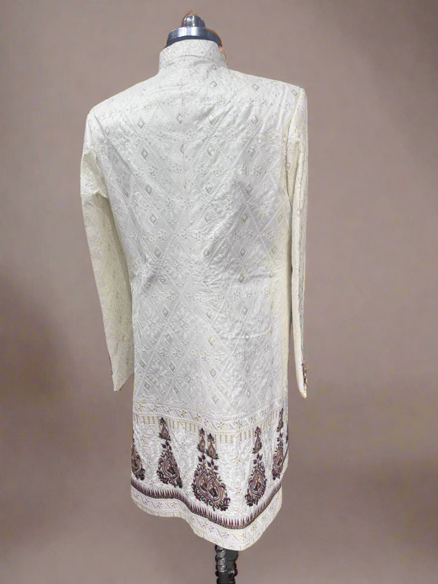 Cream Embroidered Sherwani #MS102