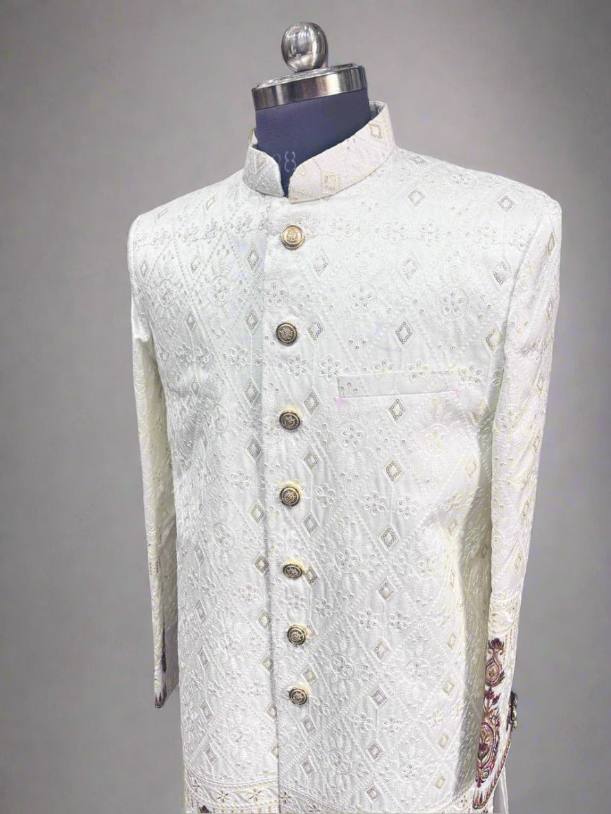 Cream Embroidered Sherwani #MS102