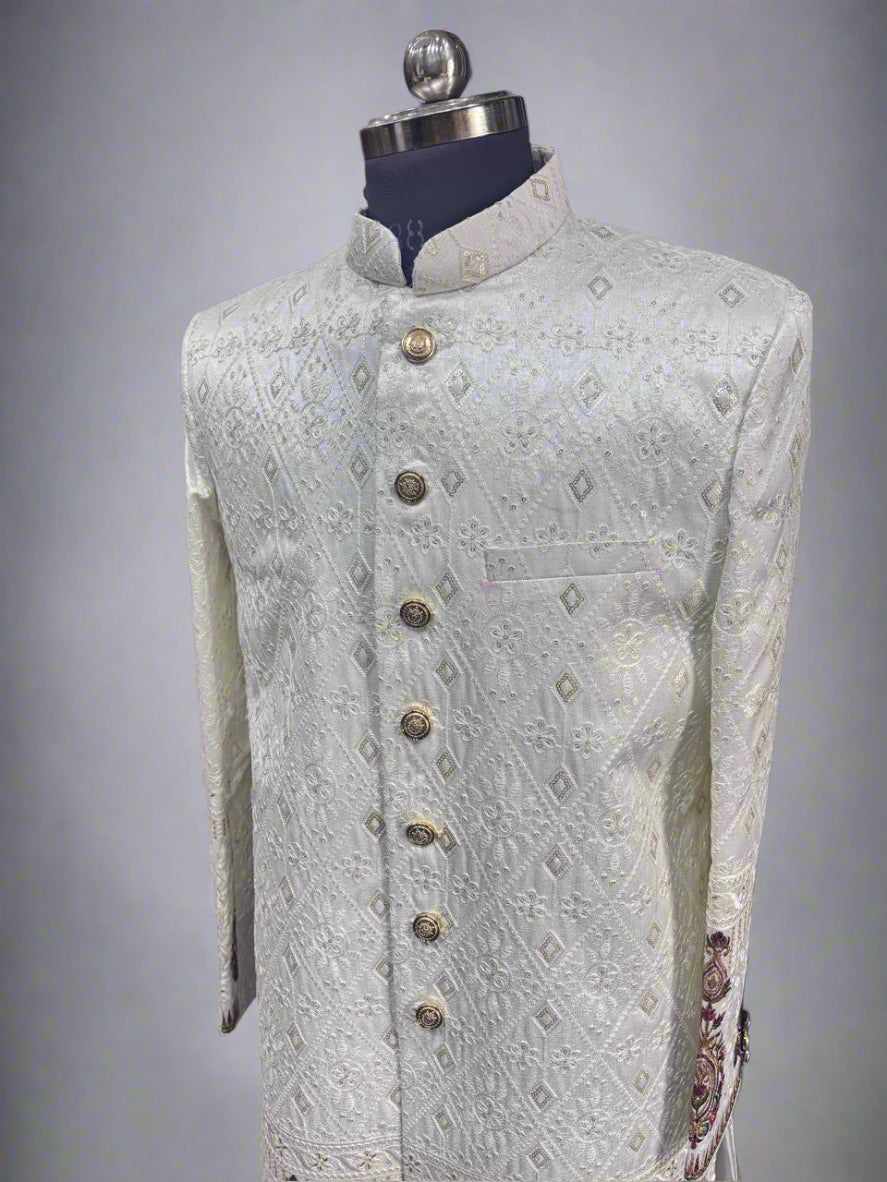 Cream Embroidered Sherwani #MS102