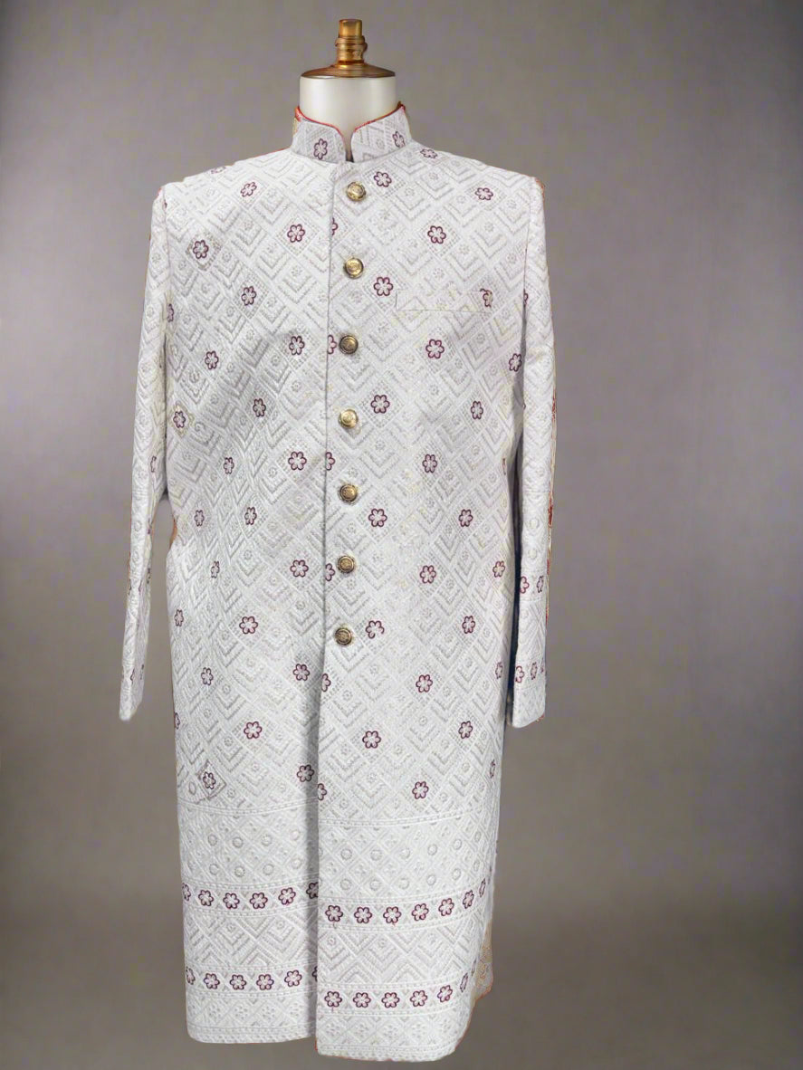 White Floral Pattern Sherwani #MS104