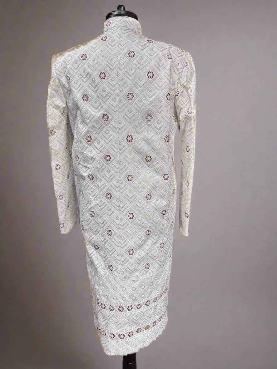 White Floral Pattern Sherwani #MS104