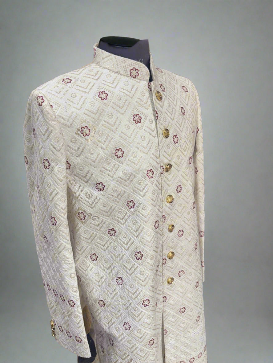 White Floral Pattern Sherwani #MS104