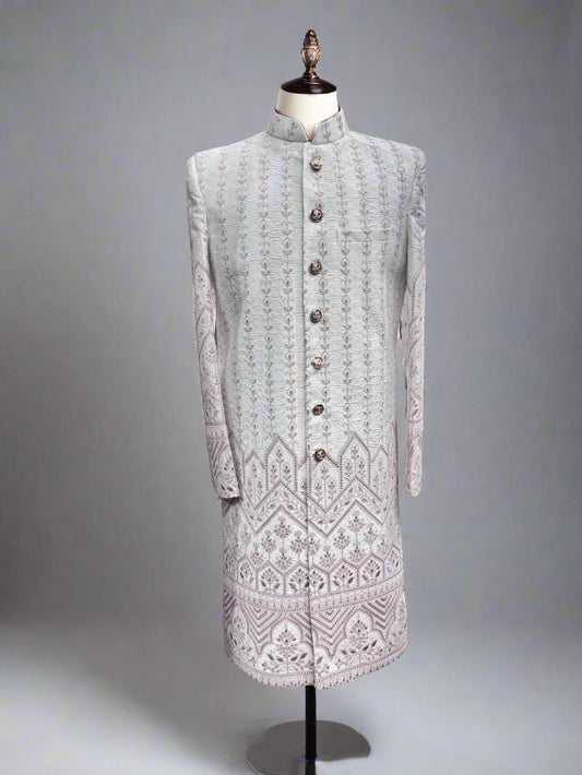 White Sherwani with Light Pink Embroidery #MS105