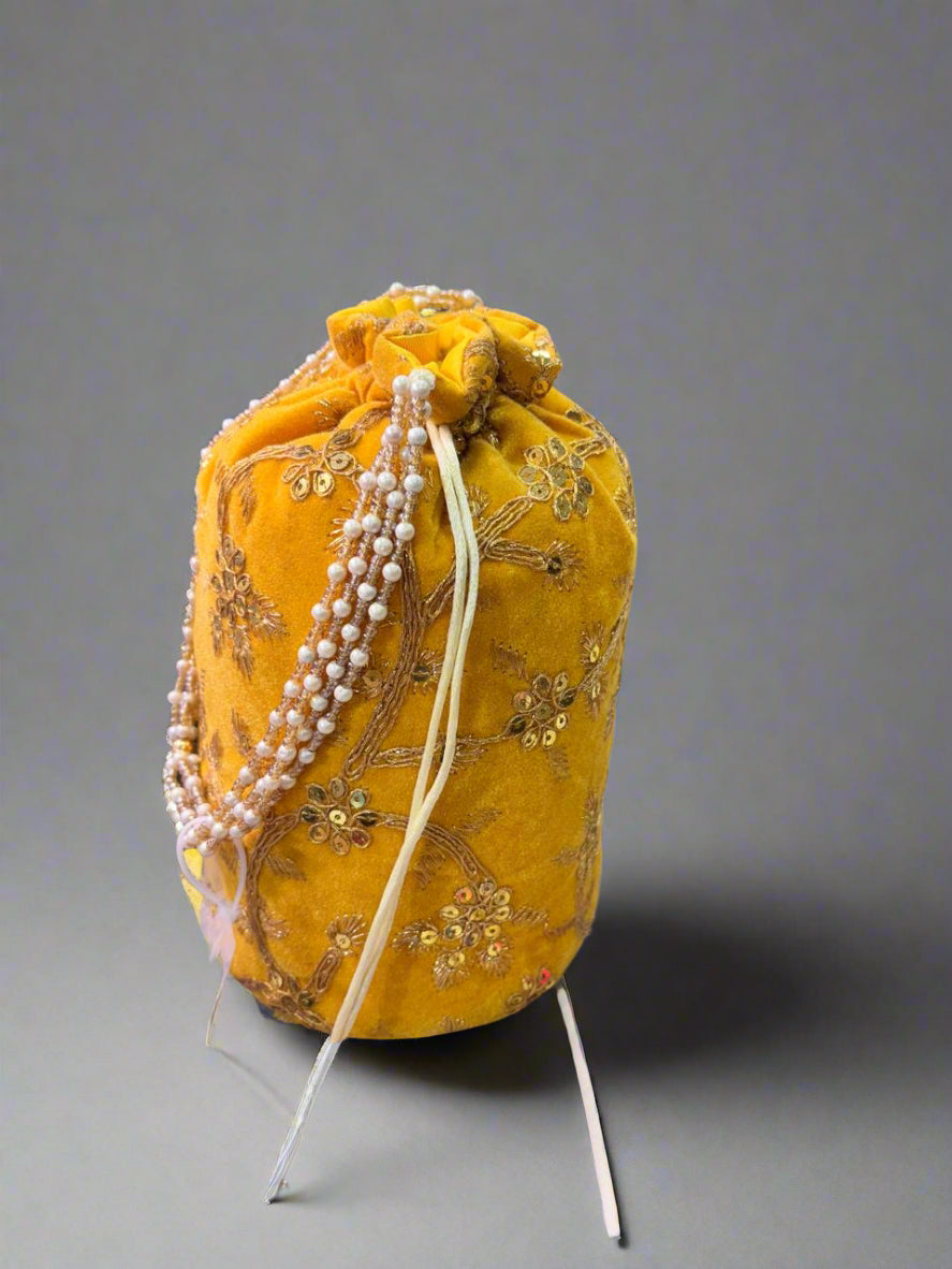 Turmeric Yellow Potli with Embeded Beads  #BP101