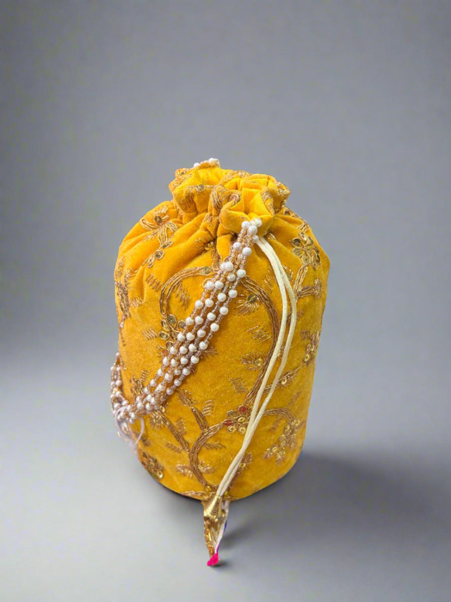 Turmeric Yellow Potli with Embeded Beads  #BP101